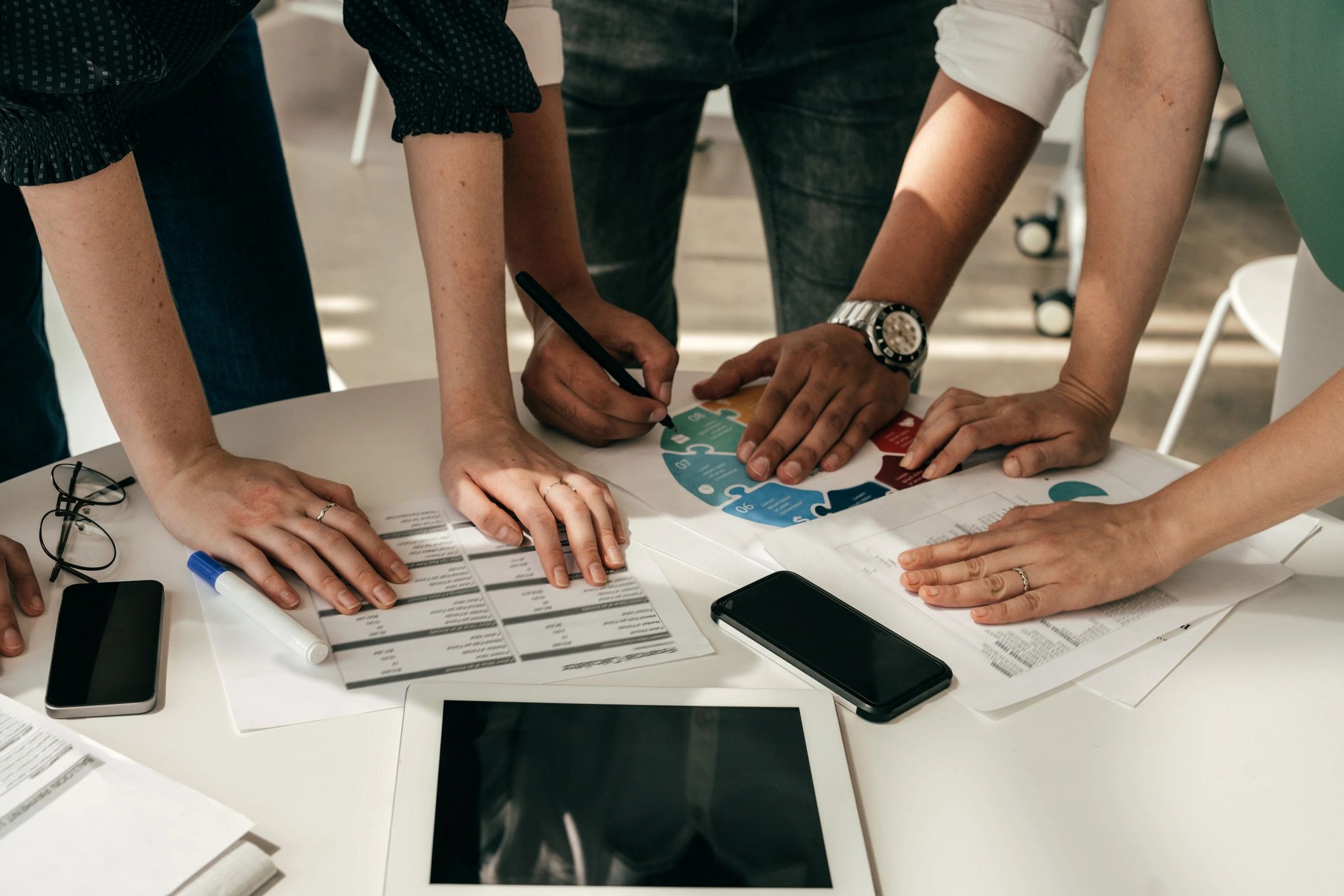 Hands over devices in a collaborative business setting