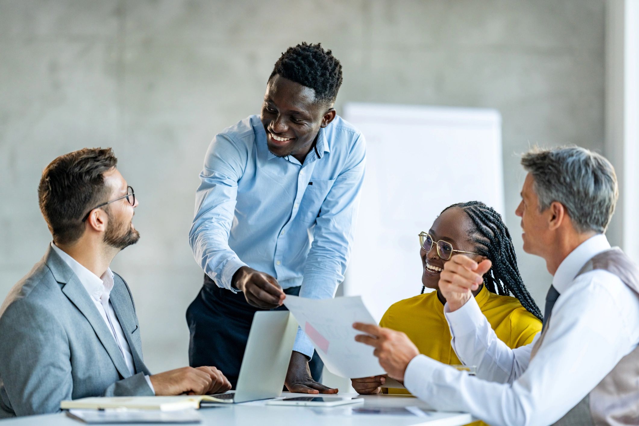 Consultant presenting strategy in an office meeting